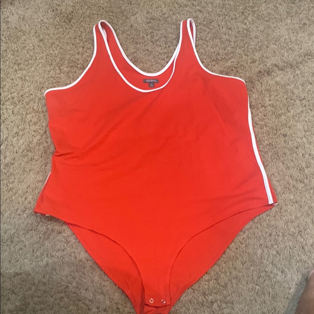 Wild Fable Sleeveless Red Bodysuit with White Accents